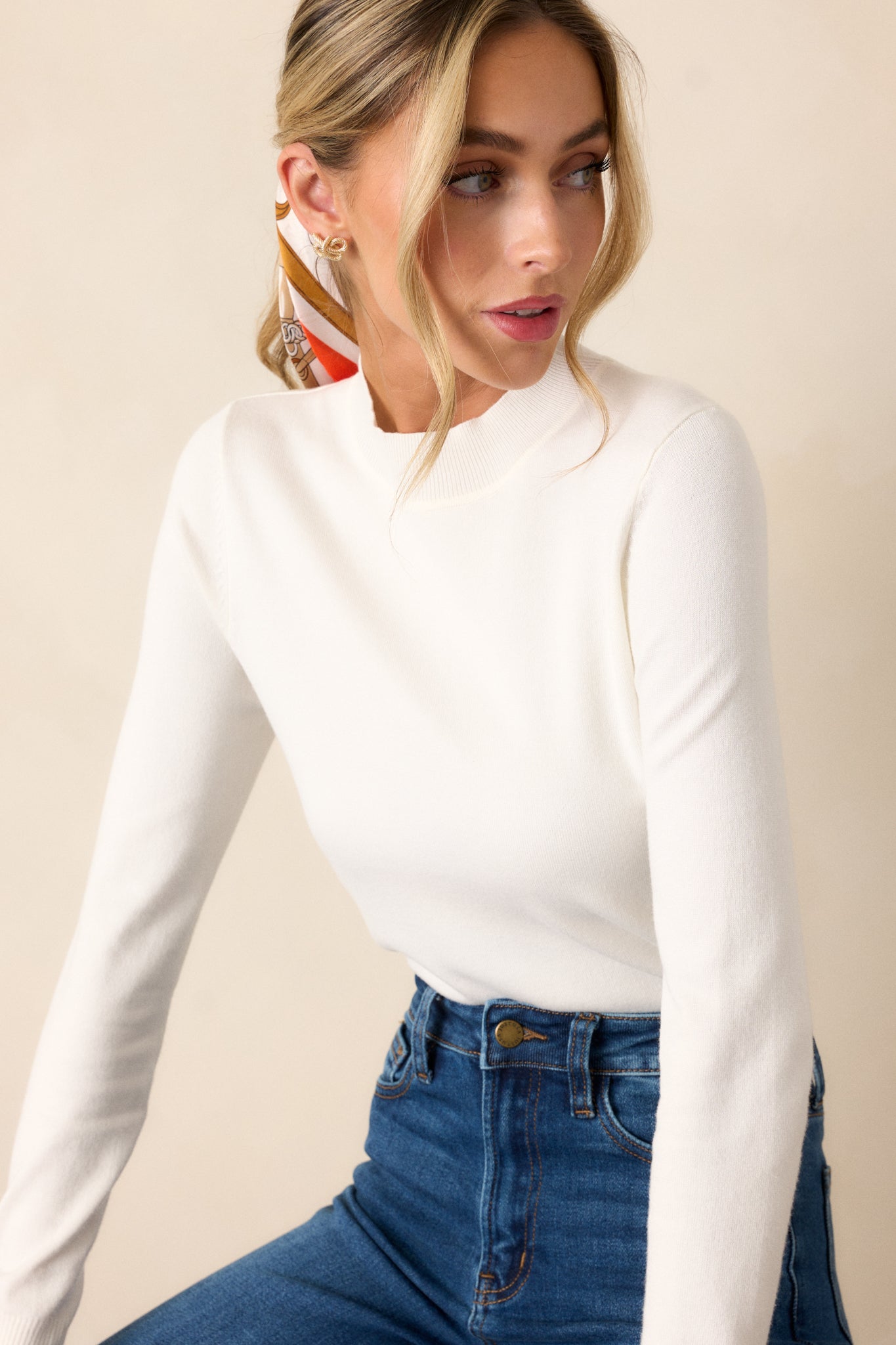 Moonshine Serenade Ivory Long Sleeve Sweater Top
