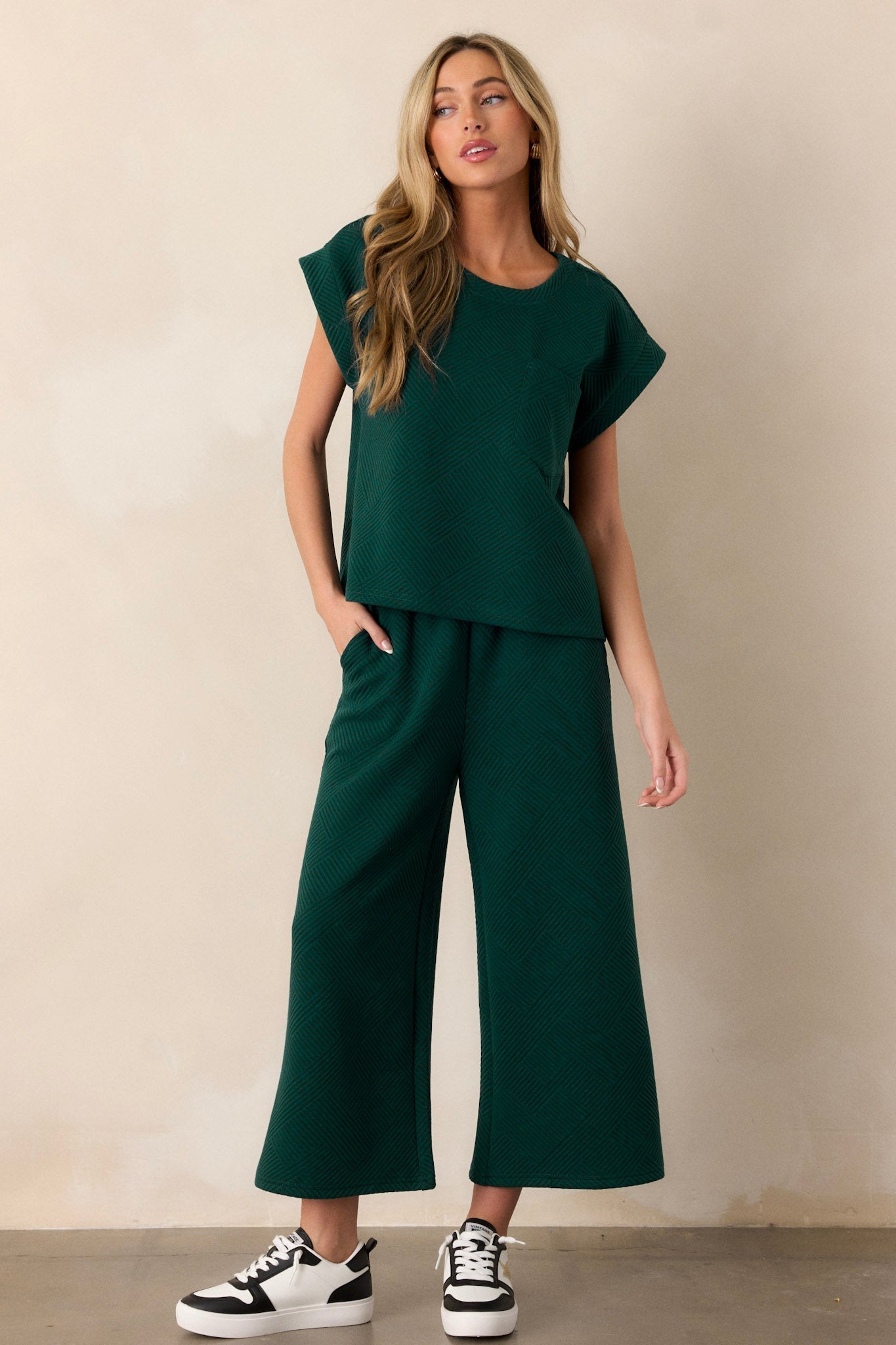 Tell Me Forest Green Cropped Textured Pants