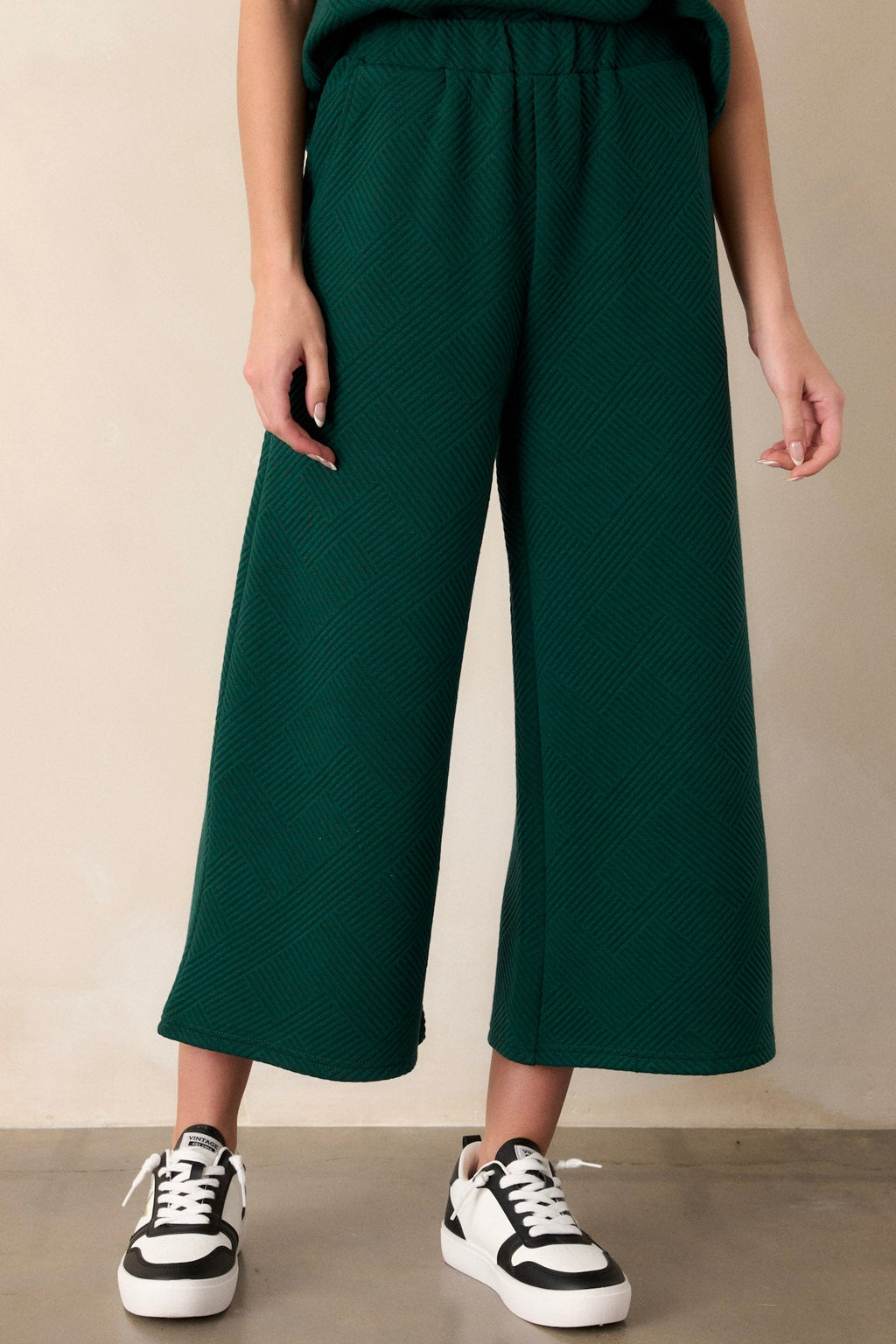 Tell Me Forest Green Cropped Textured Pants