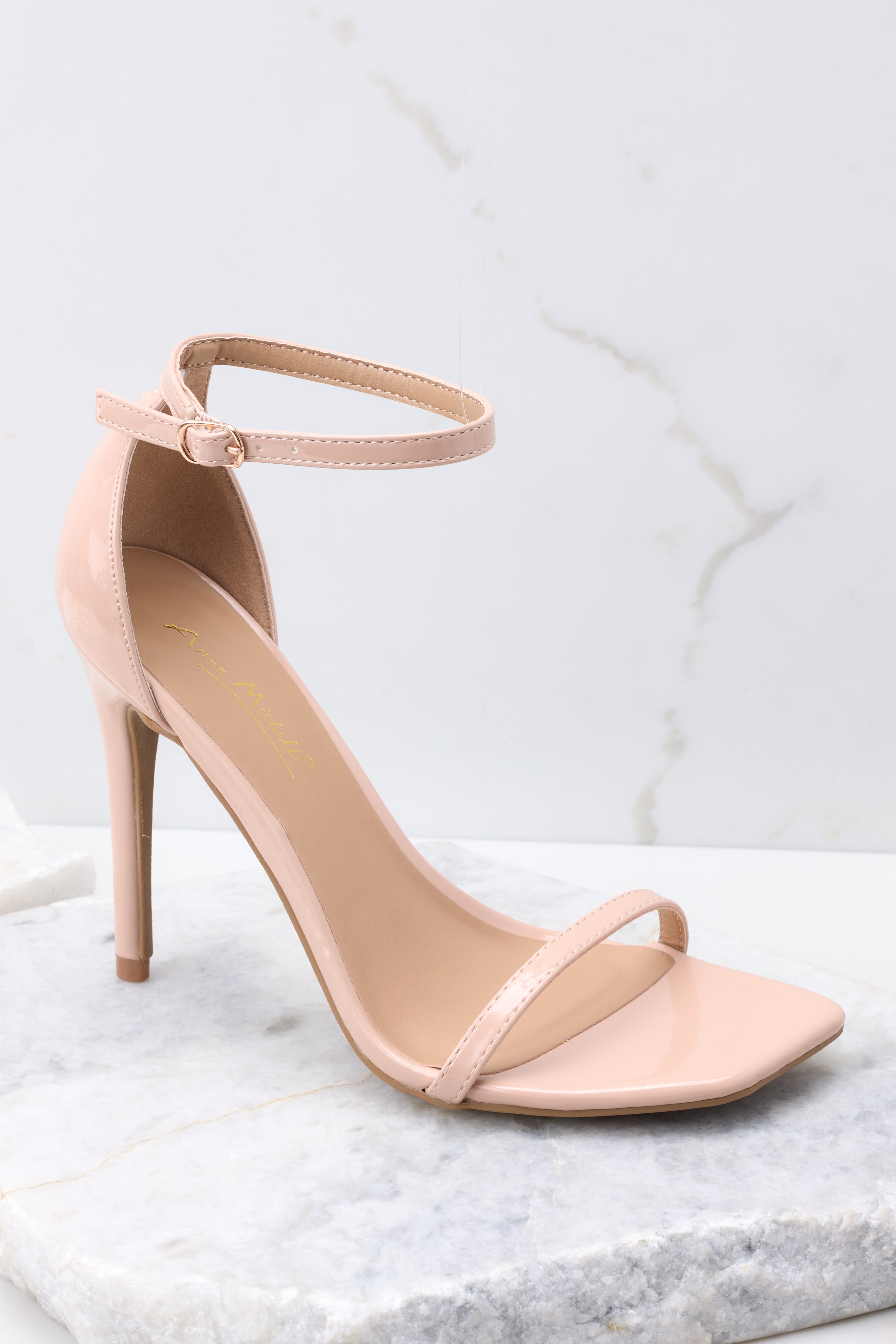Walking Away Nude Patent Ankle Strap High Heel Sandals