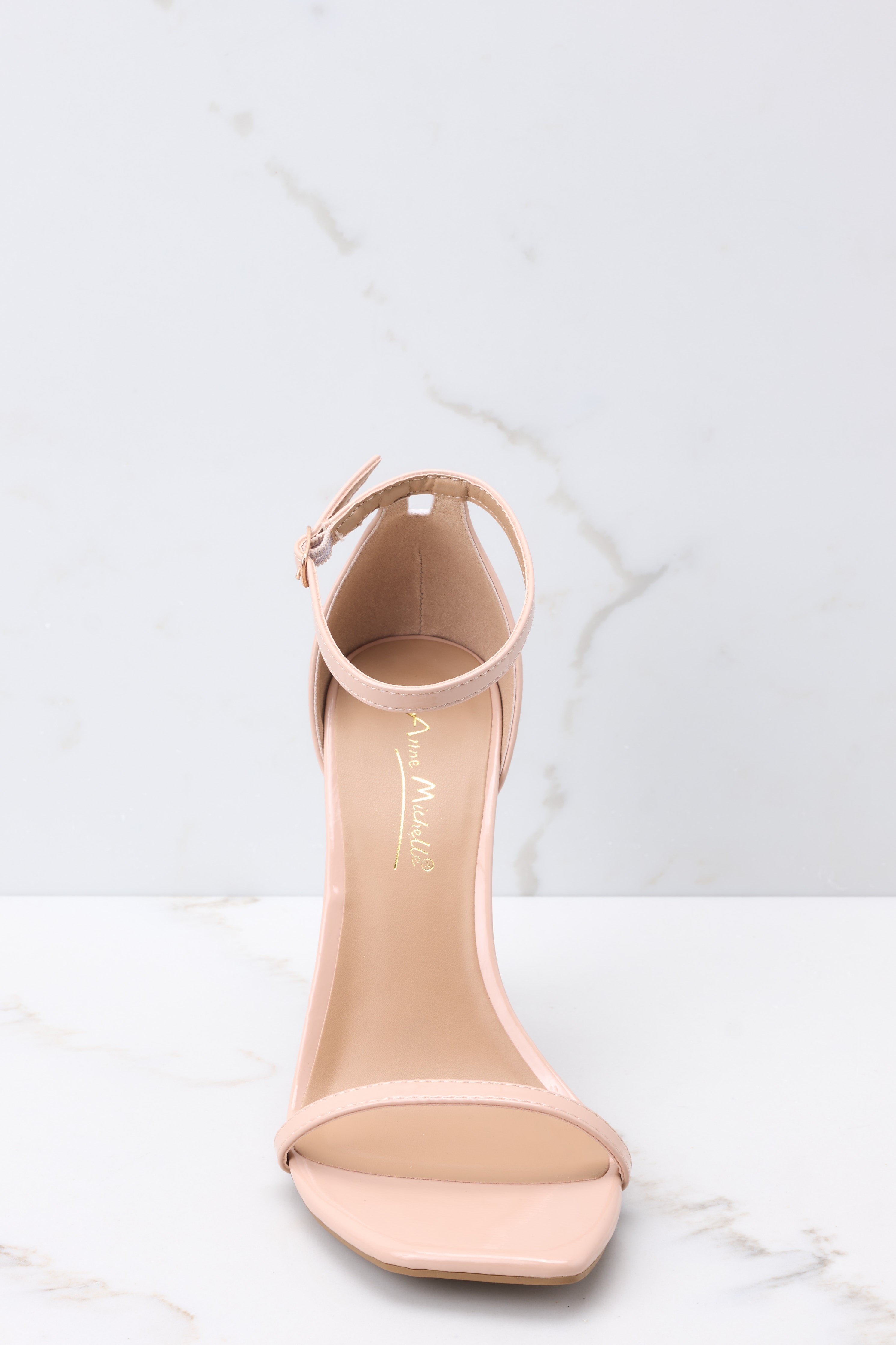 Walking Away Nude Patent Ankle Strap High Heel Sandals