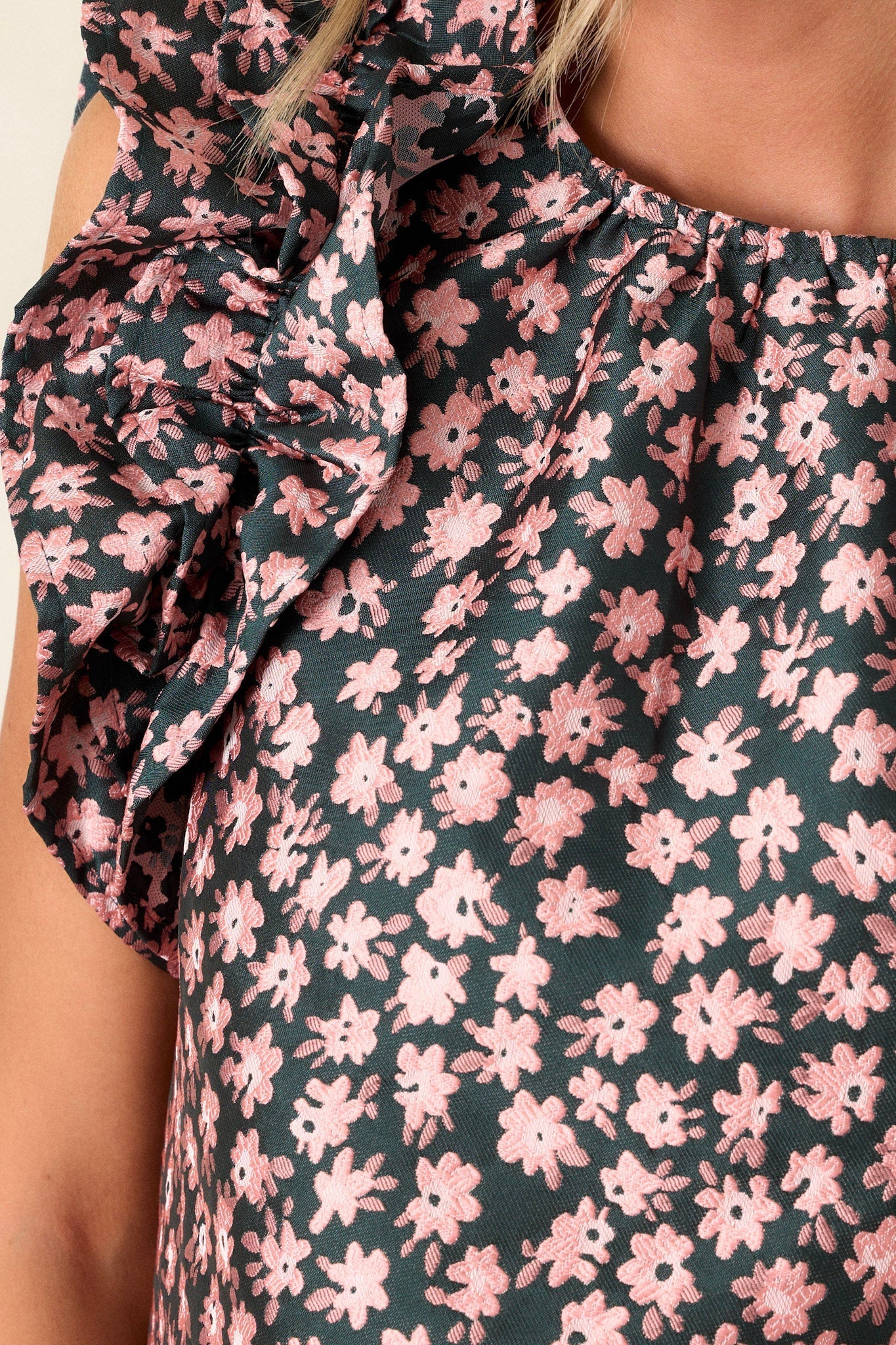 Mystic Twilight Hunter Green Floral Jacquard Sleeveless Top